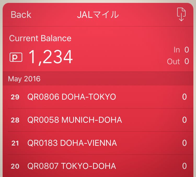 JAL Miles Summary from Moneytree