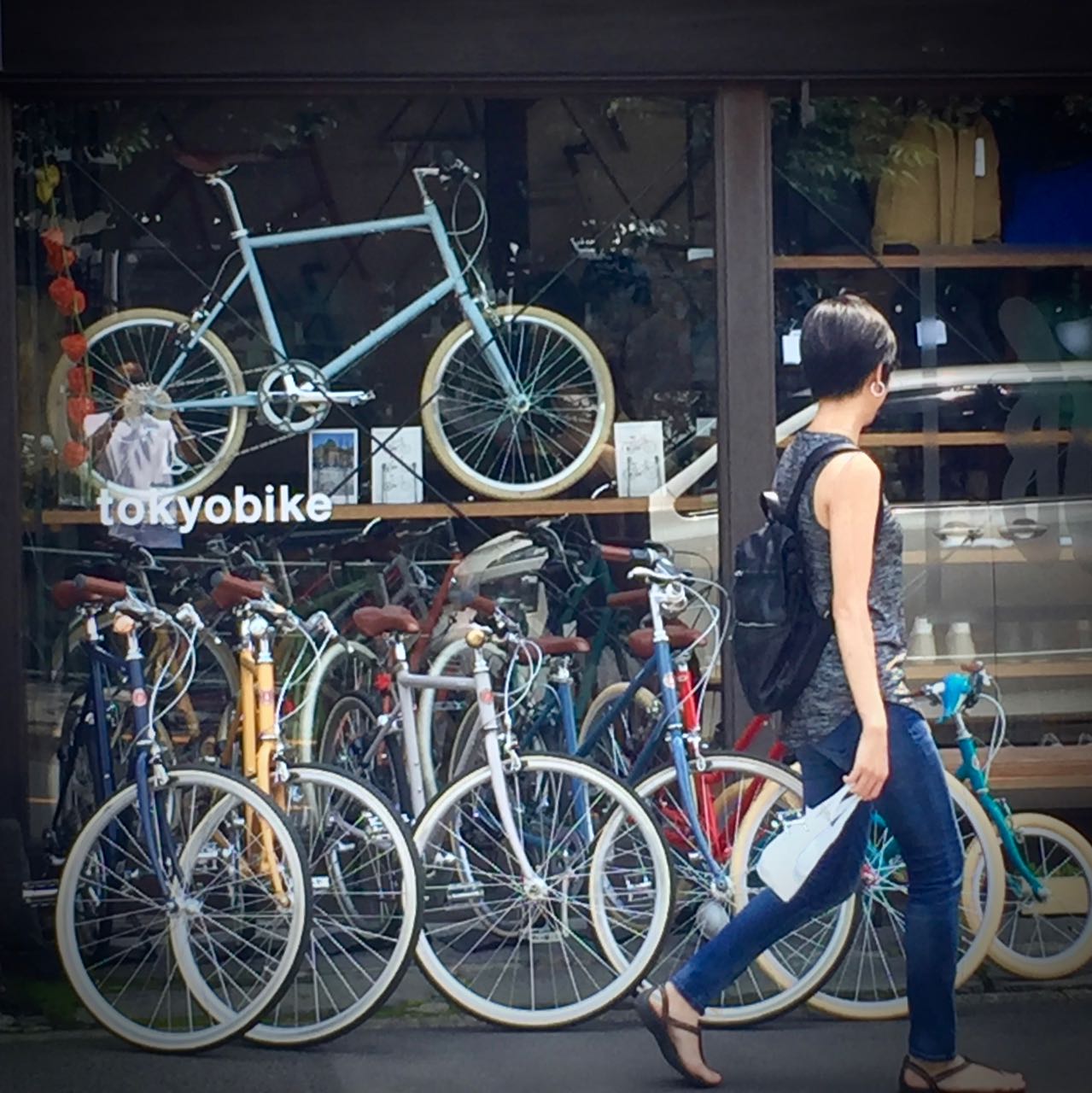 Wife taking a look at the bikes on display.